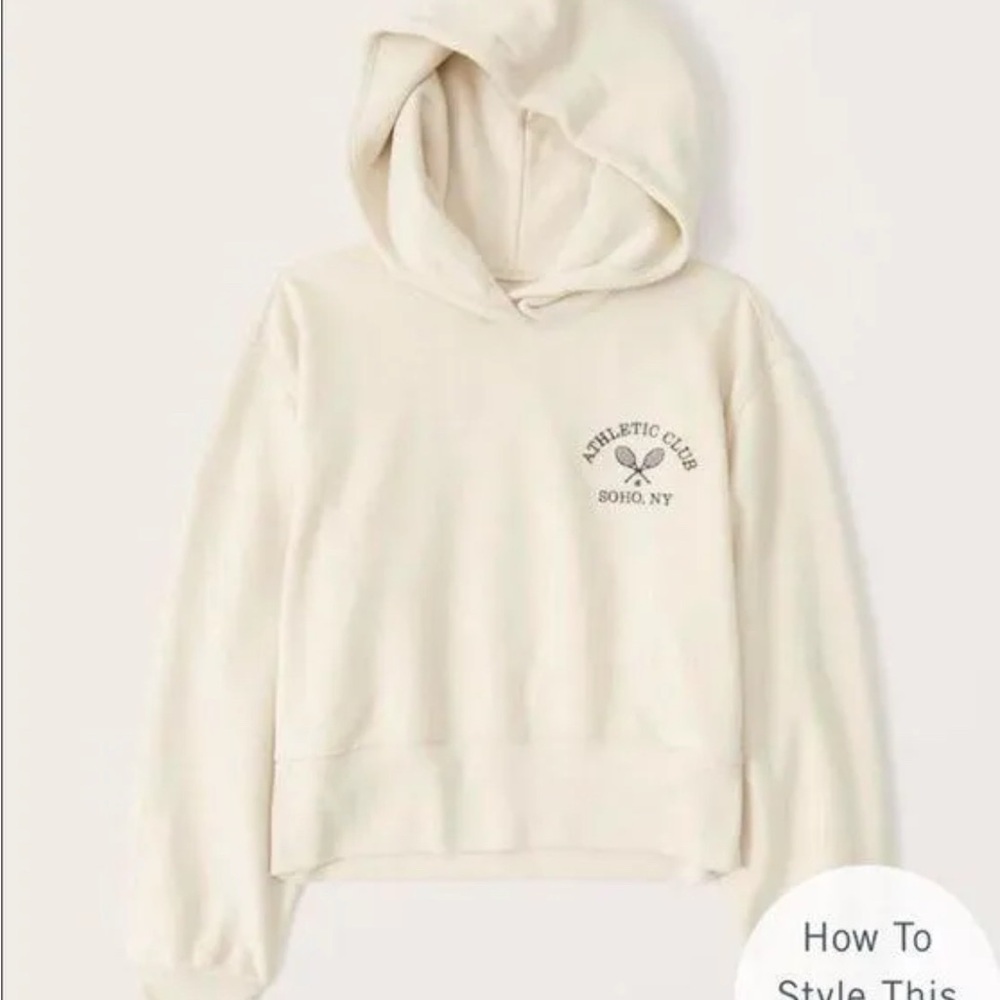 Abercrombie cream cropped athletic club hoodie. Size small.